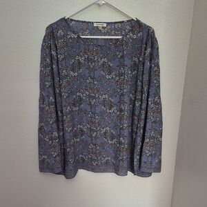 Max Studio Blue Floral Long Sleeve Blouse